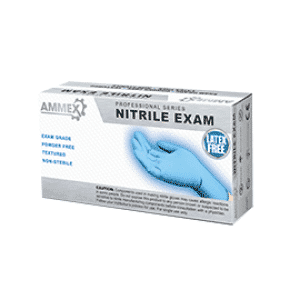Ammex Blue Nitrile Exam Gloves, Box of 100