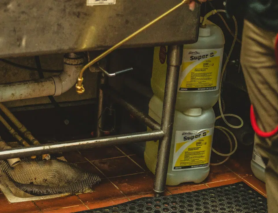 Why Deodorizing Isn't Enough Without Deep Cleaning person spraying chemicals for deep cleaning in a kitchen