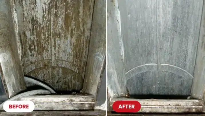 The True Cost of Dirty Trash Chutes? Turnover, Complaints & Lower Property Value Before and after photo of a dirty trash chute that's been cleaned